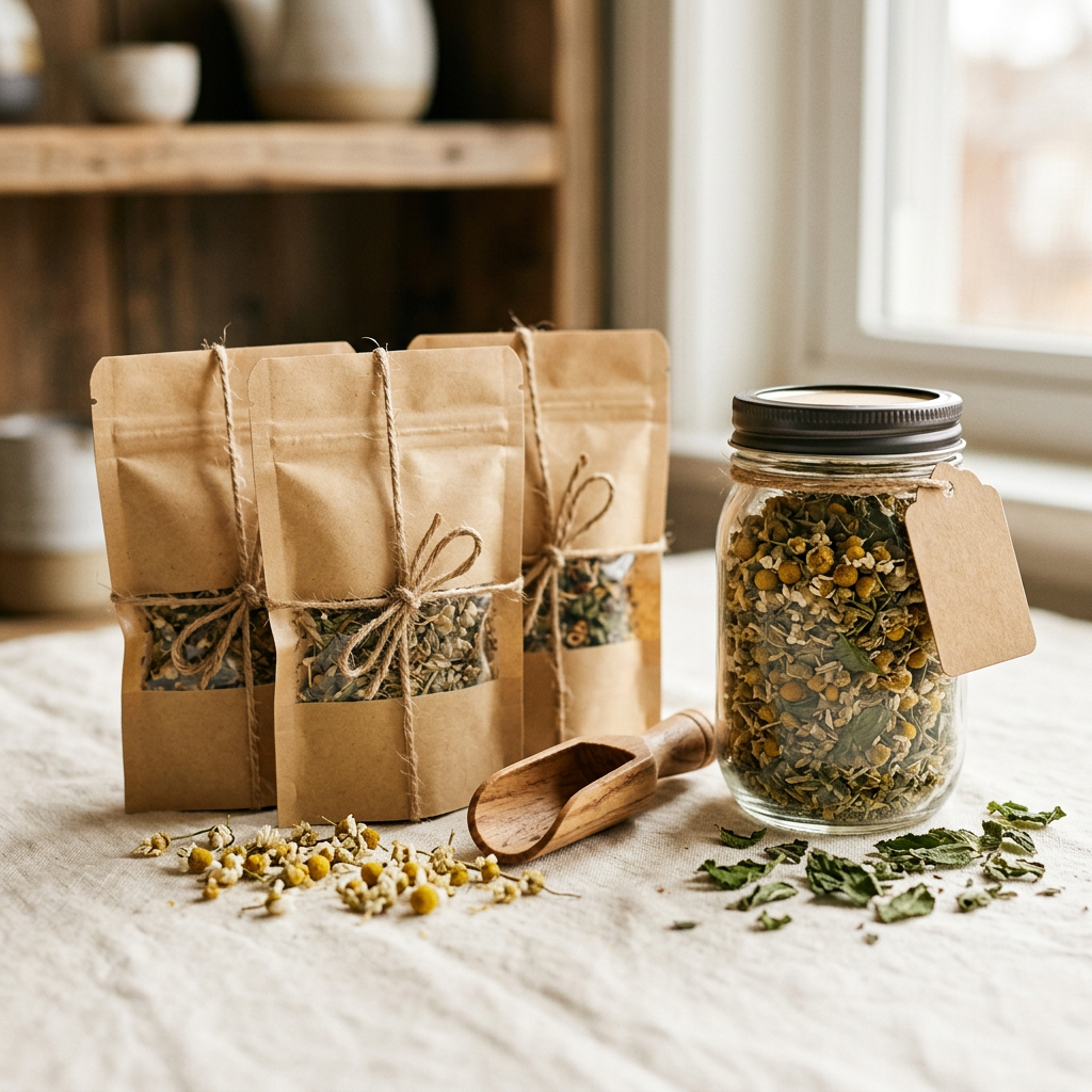 Bee Leaf tea tins on a shelf